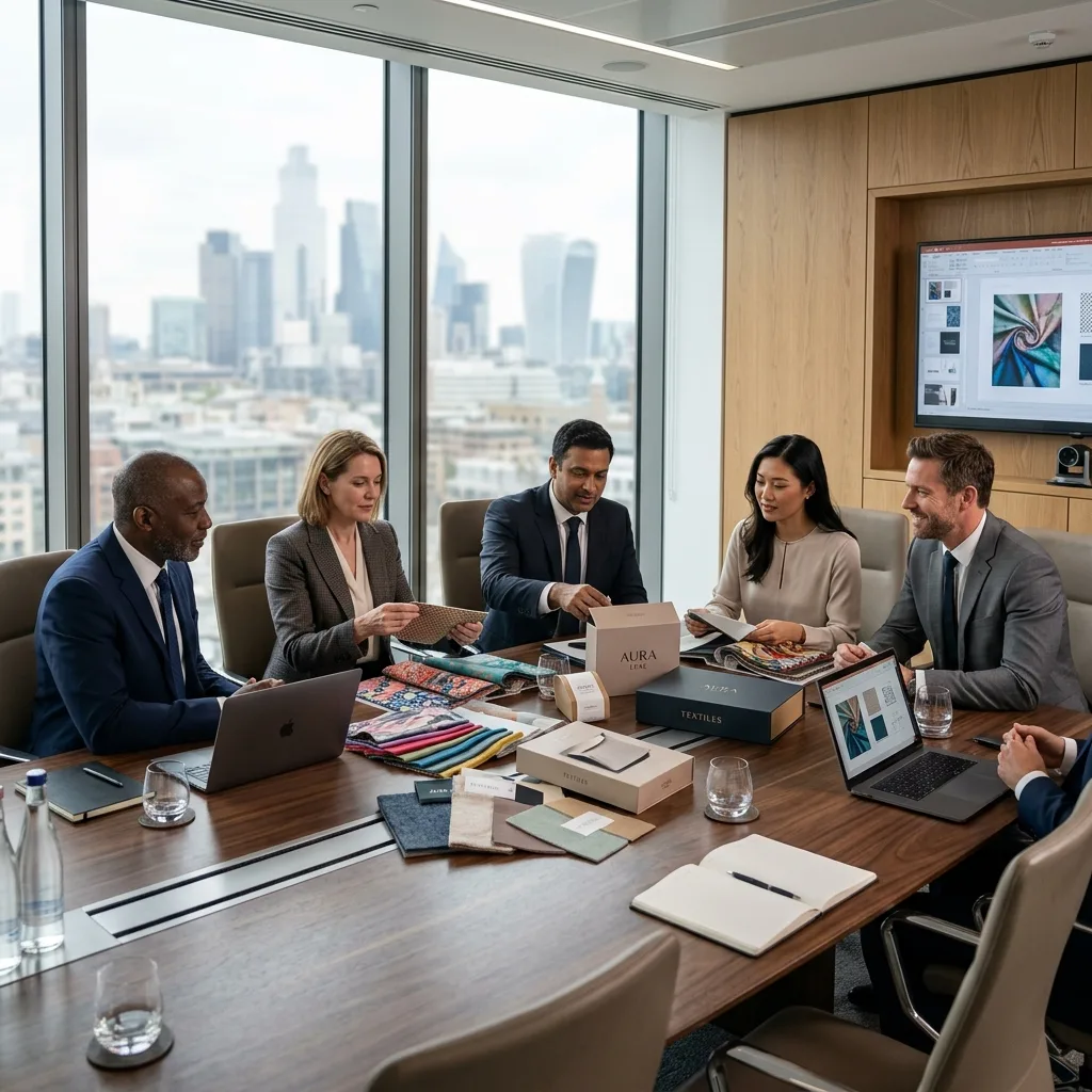High-Level Corporate Boardroom Meeting discussing designs