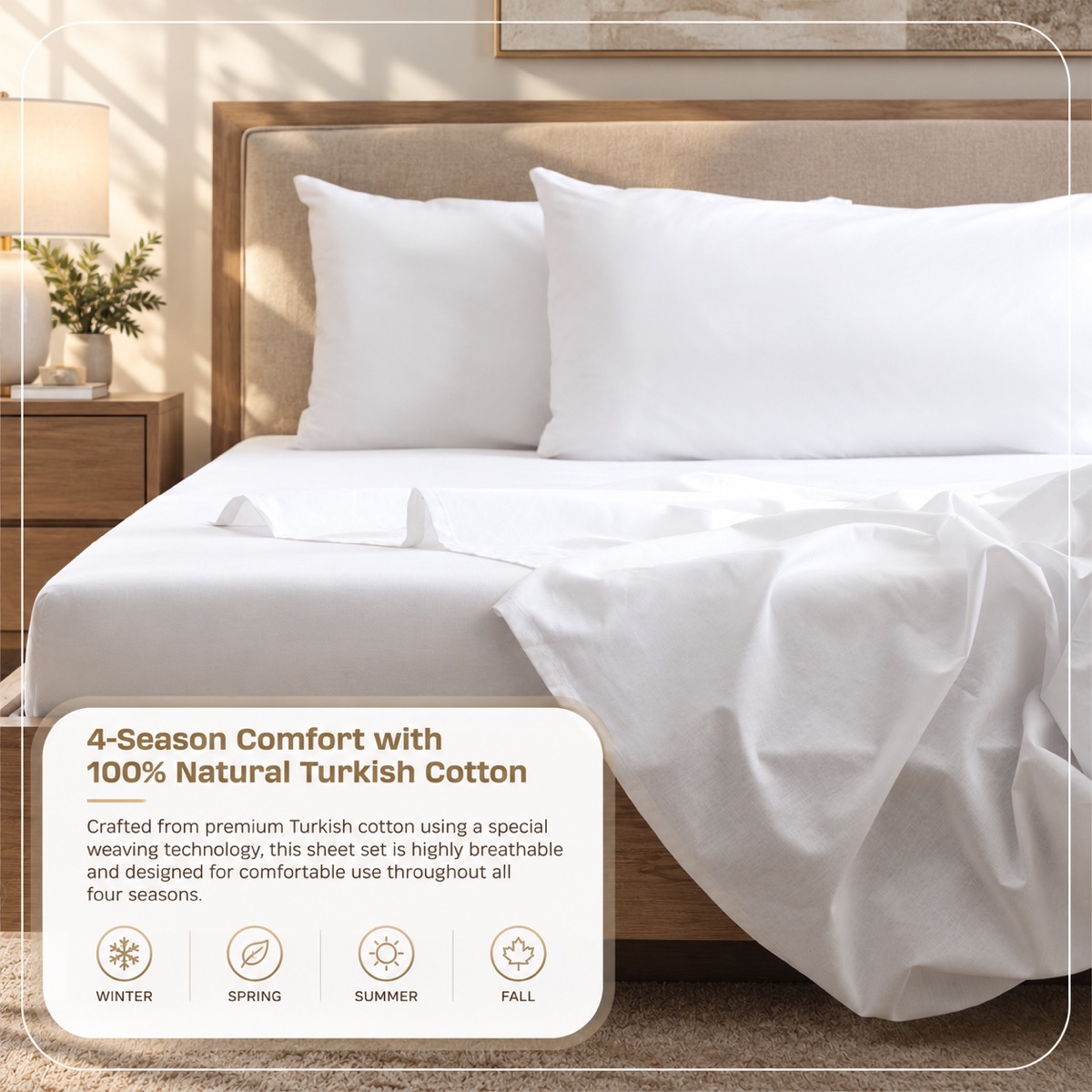 Year-Round Comfort with 100% Natural Turkish Cotton Sheets